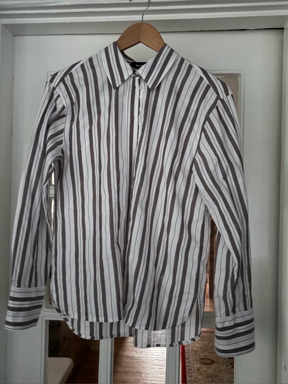 ME+EM White and Brown Vertical Stripe Button-Down Shirt